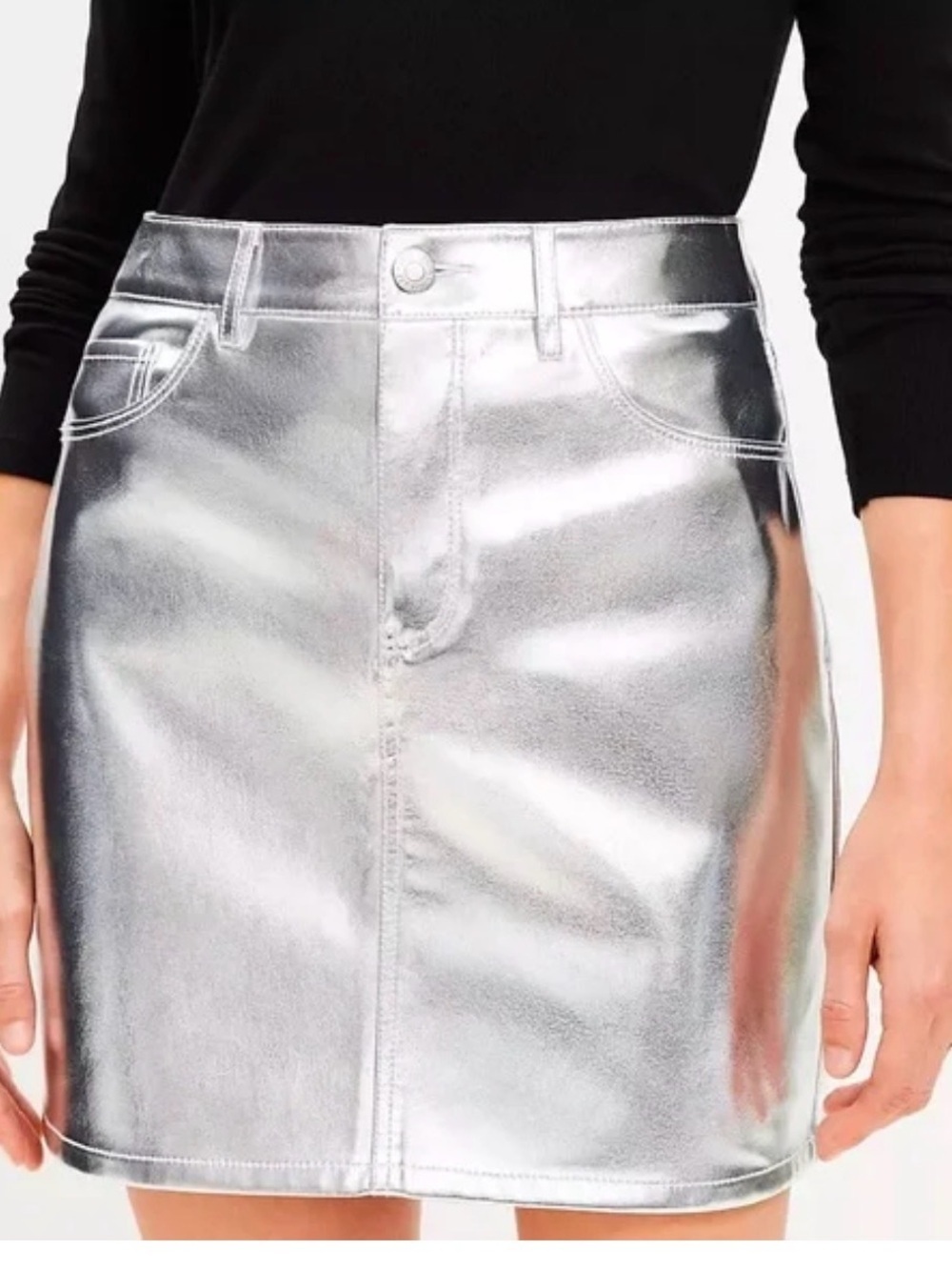 LOFT Metallic Silver Mini Skirt